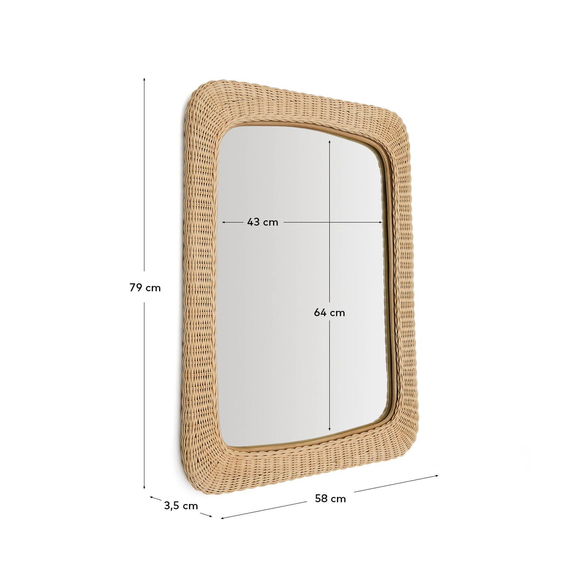 Japandi Spiegel Zilna – Rattan, Natur, 58 × 79 cm – weitere Ansicht