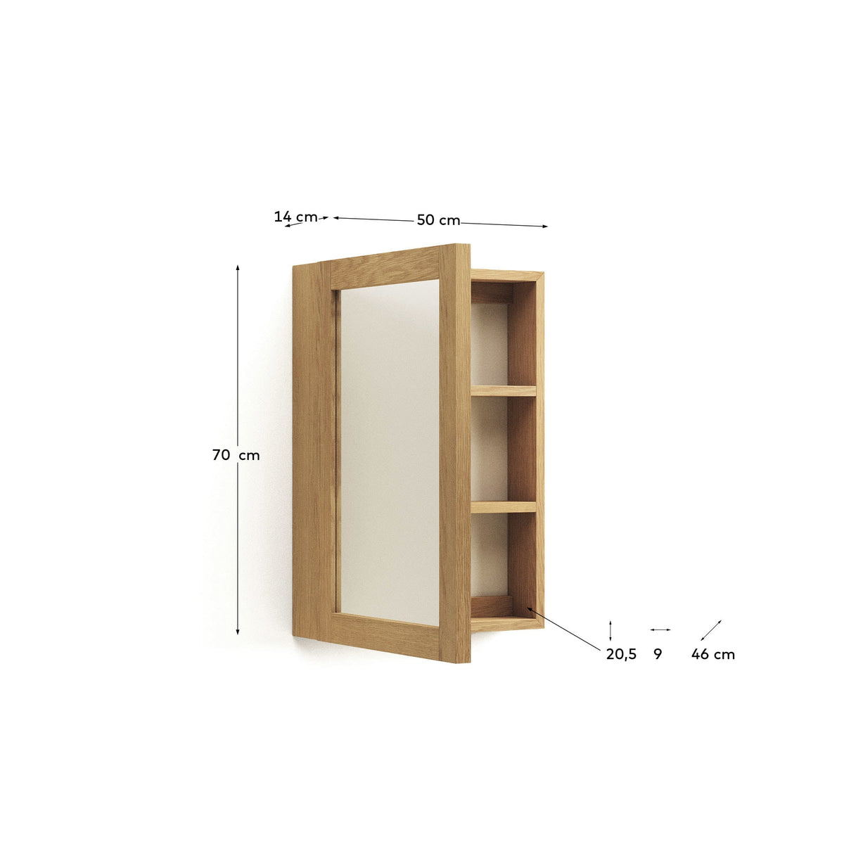 Japandi Spiegel Plubia – Teakholz, Braun, 50 × 70 cm – weitere Ansicht