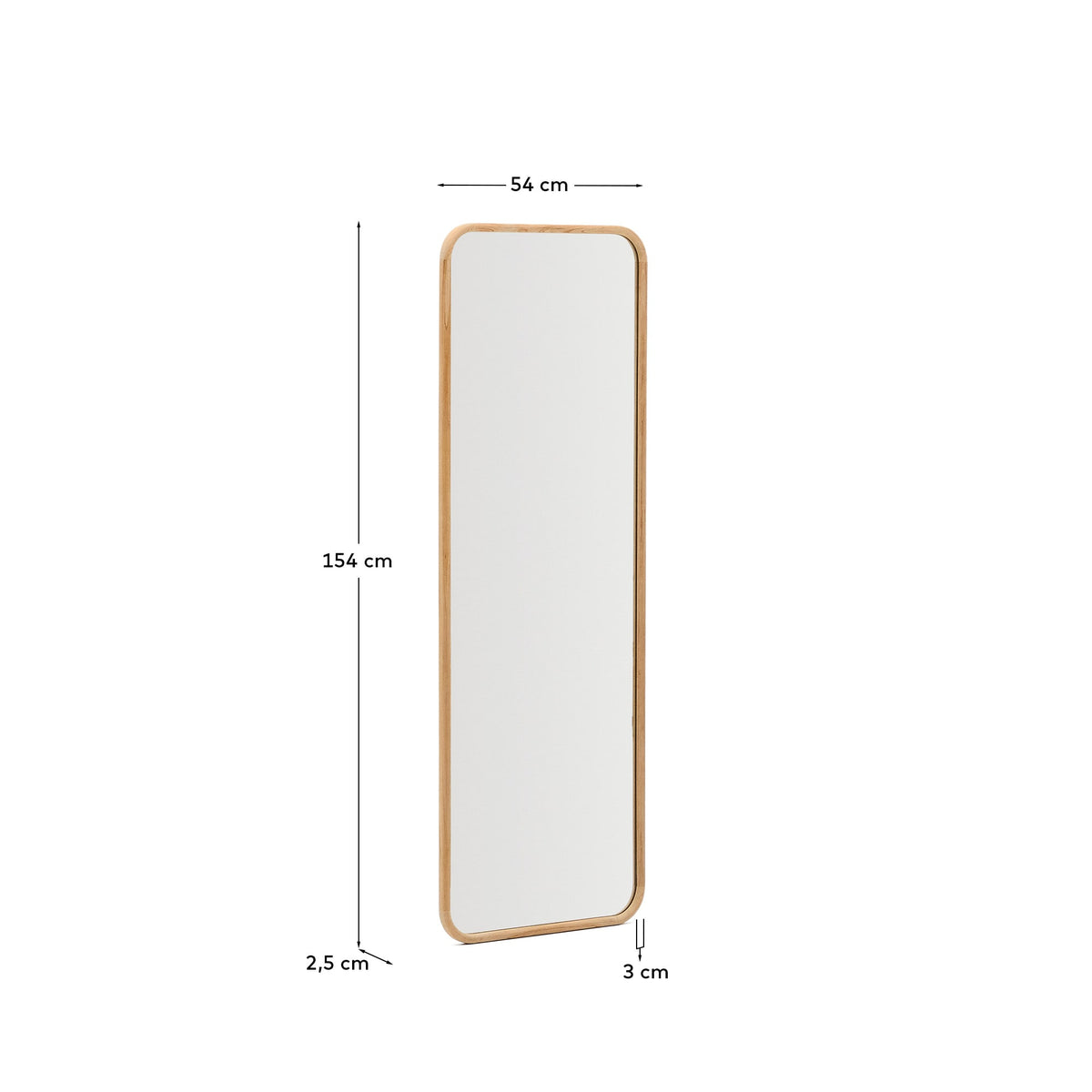 Japandi Spiegel Milsa – Glas, Braun, 54 × 154 cm – weitere Ansicht