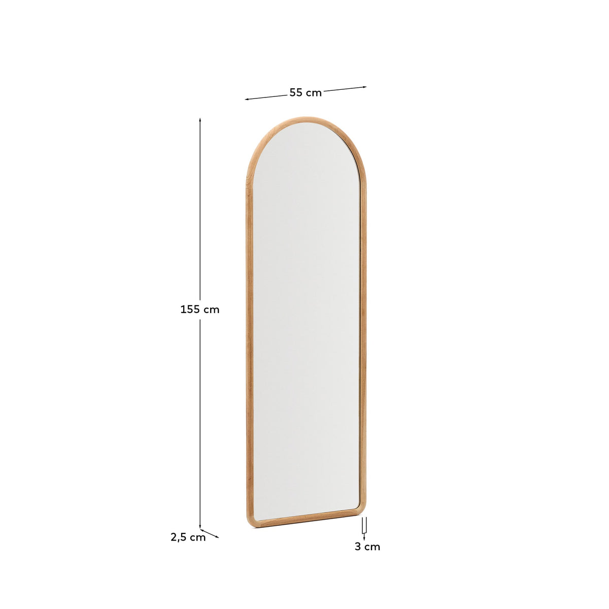 Japandi Spiegel Milsa – Glas, Braun, 55 × 155 cm – weitere Ansicht