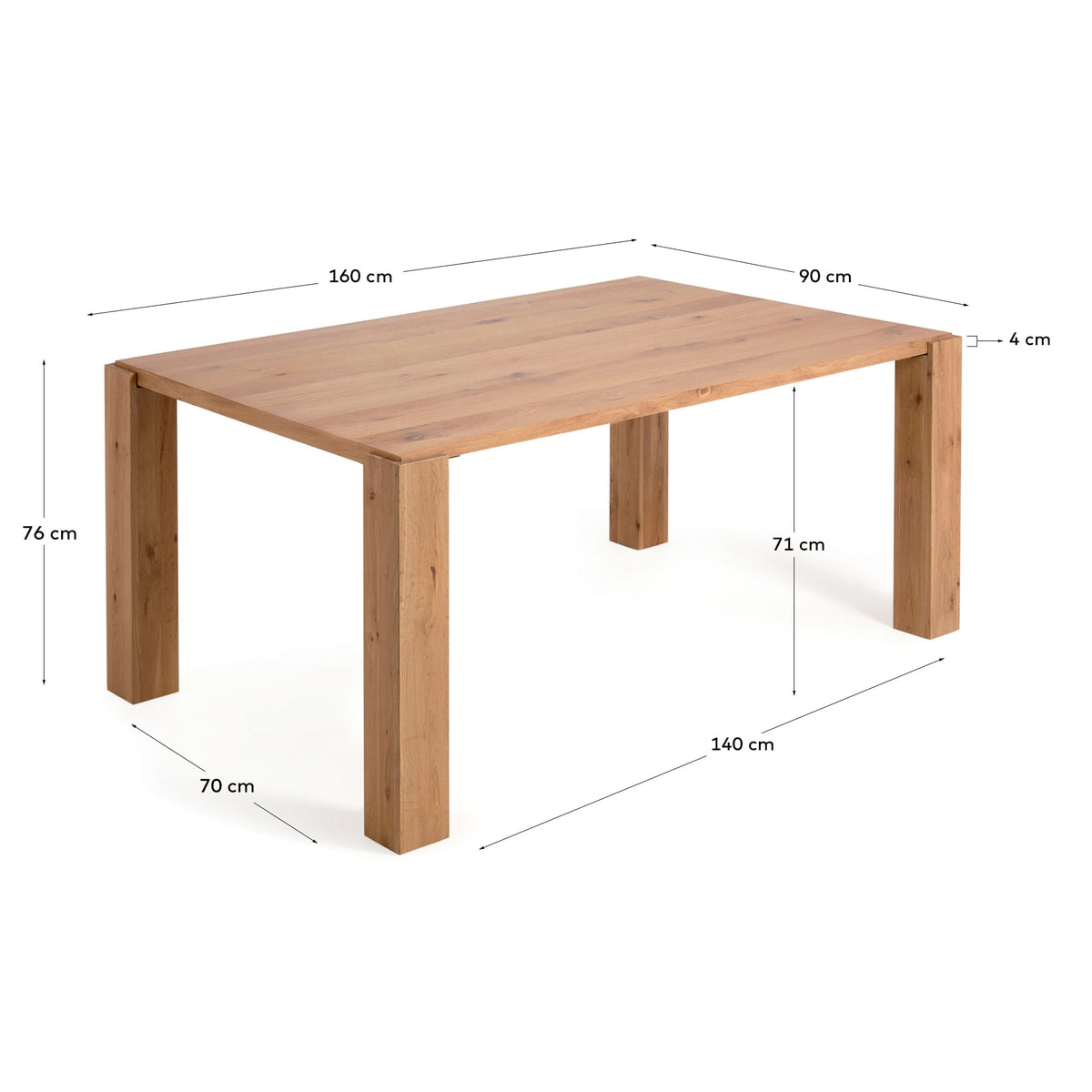 Japandi Esstisch Deyanira – Eichenfurnier, Natur, 160 × 90 cm – weitere Ansicht
