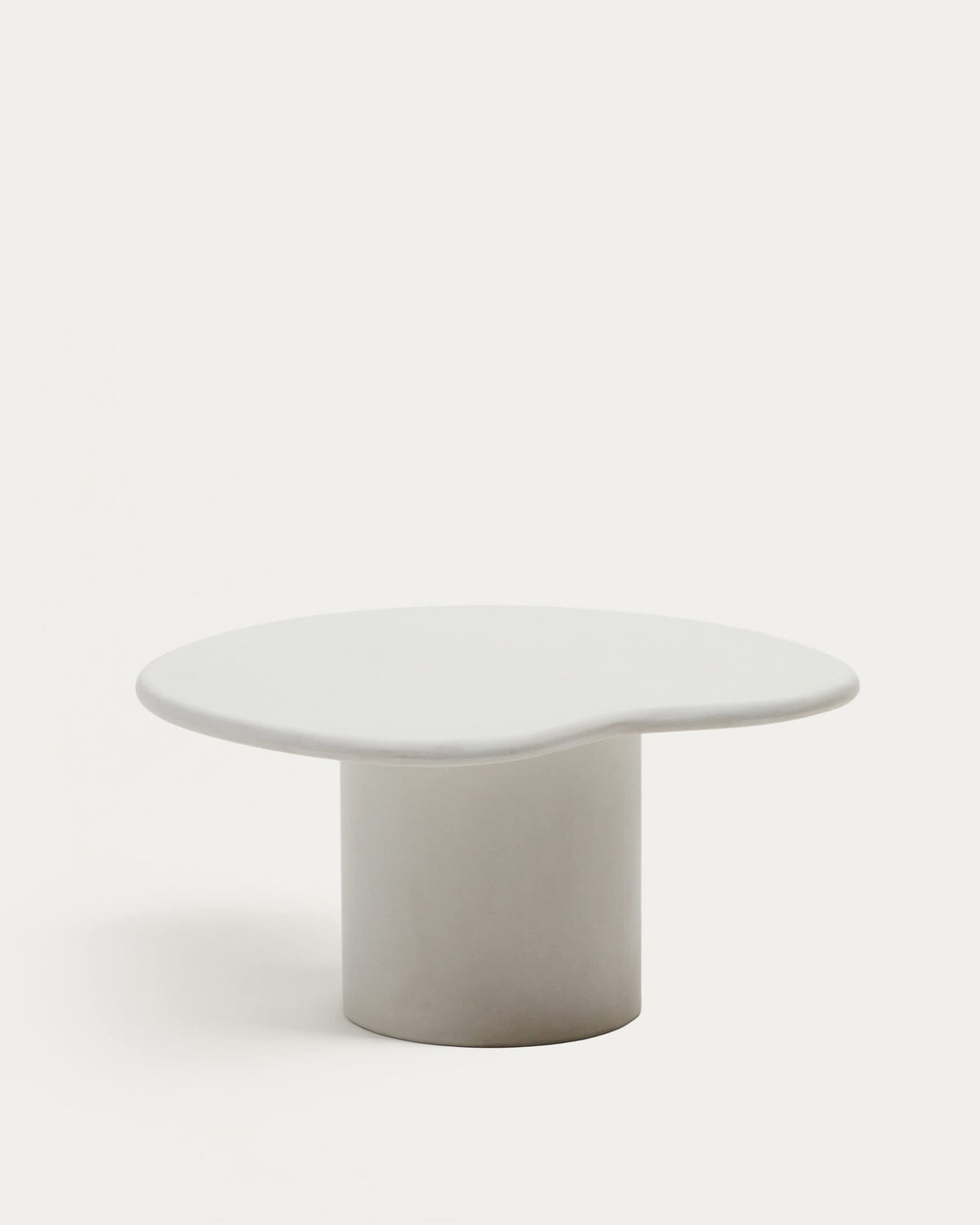 Japandi Couchtisch Macarella – Zement, Weiß, 83 × 77 cm – Produktansicht