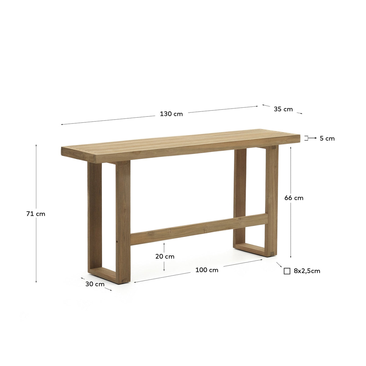 Japandi Bank Canadell – Teakholz, Braun, 130 cm – weitere Ansicht