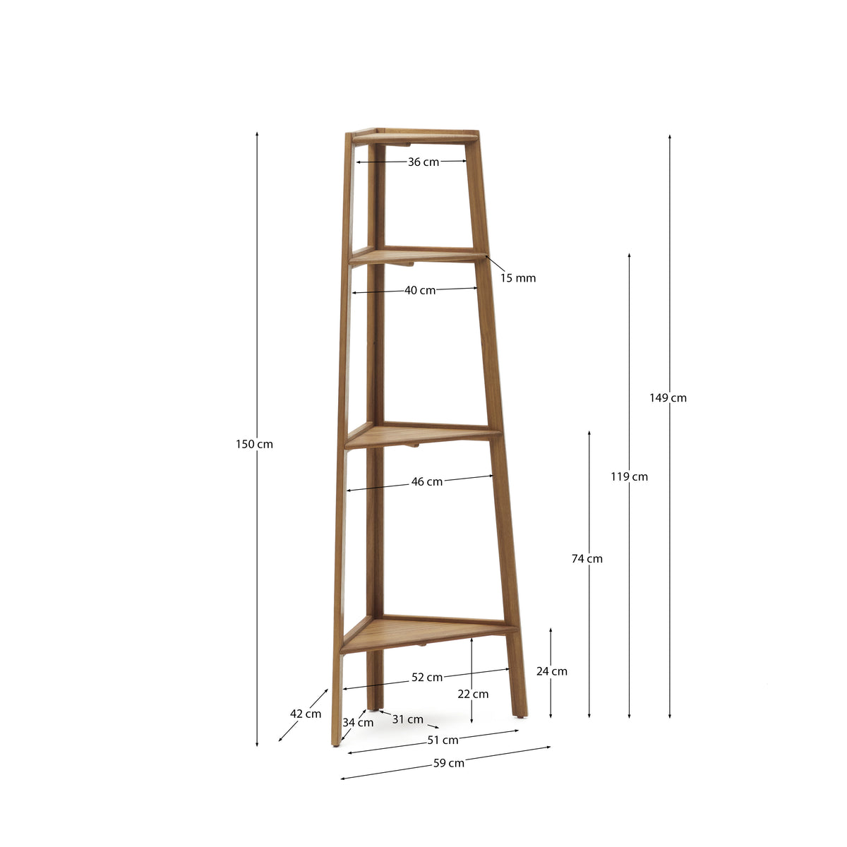 Japandi Regal Victora – Akazie, Braun, 42 × 150 cm – weitere Ansicht