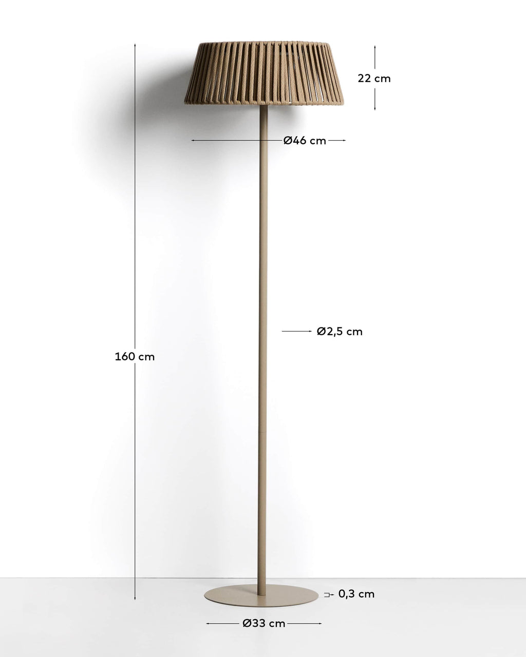 Japandi Solar-Stehlampe Aldet – Outdoor, Seil, Beige, Ø 46 cm – weitere Ansicht