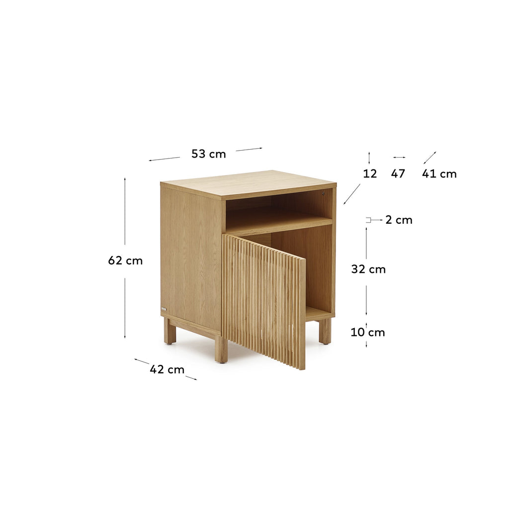 Japandi Nachttisch Beyla – Eichenfurnier, Braun, 53 × 62 cm – weitere Ansicht
