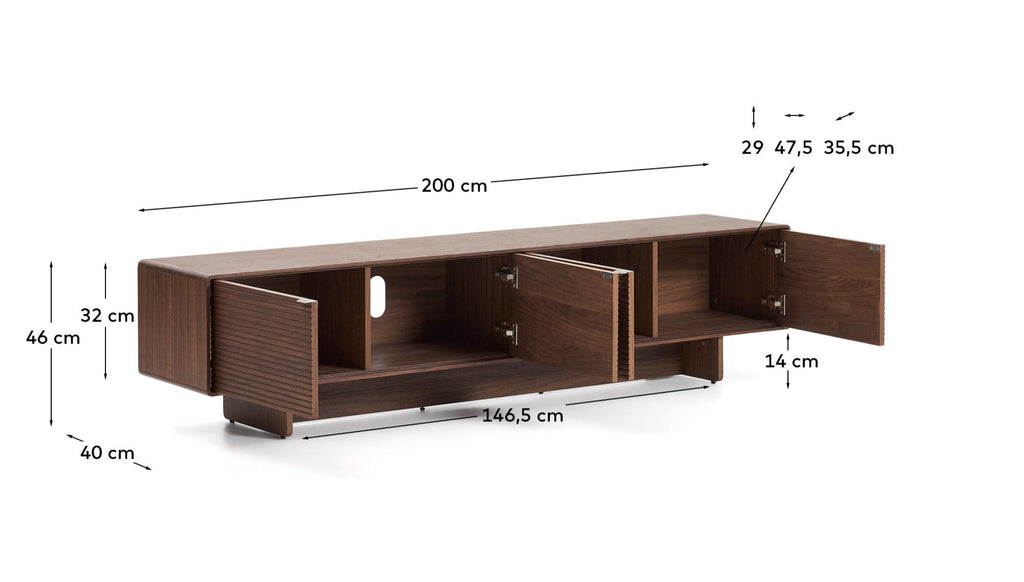 Japandi TV-Möbel Norlen – Holzwerkstoff, Dunkelbraun, 200 × 46 cm – weitere Ansicht