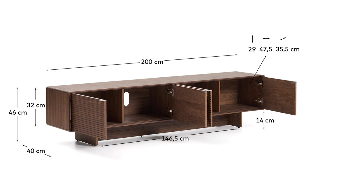 Japandi TV-Möbel Norlen – Holzwerkstoff, Dunkelbraun, 200 × 46 cm – weitere Ansicht