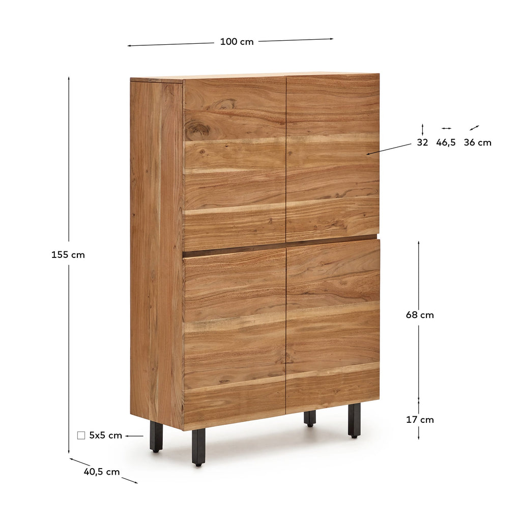 Japandi Highboard Uxue – Akazie, Schwarz, 100 × 155 cm – weitere Ansicht