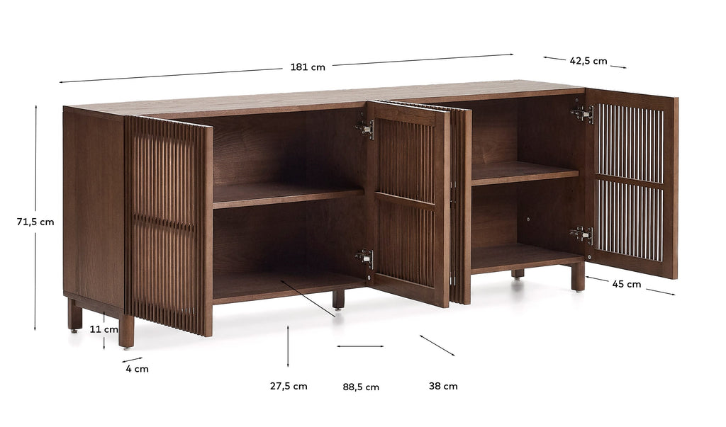 Japandi Sideboard Beyla – Eschenfurnier, Nussbaum, 180 × 71,5 cm – weitere Ansicht