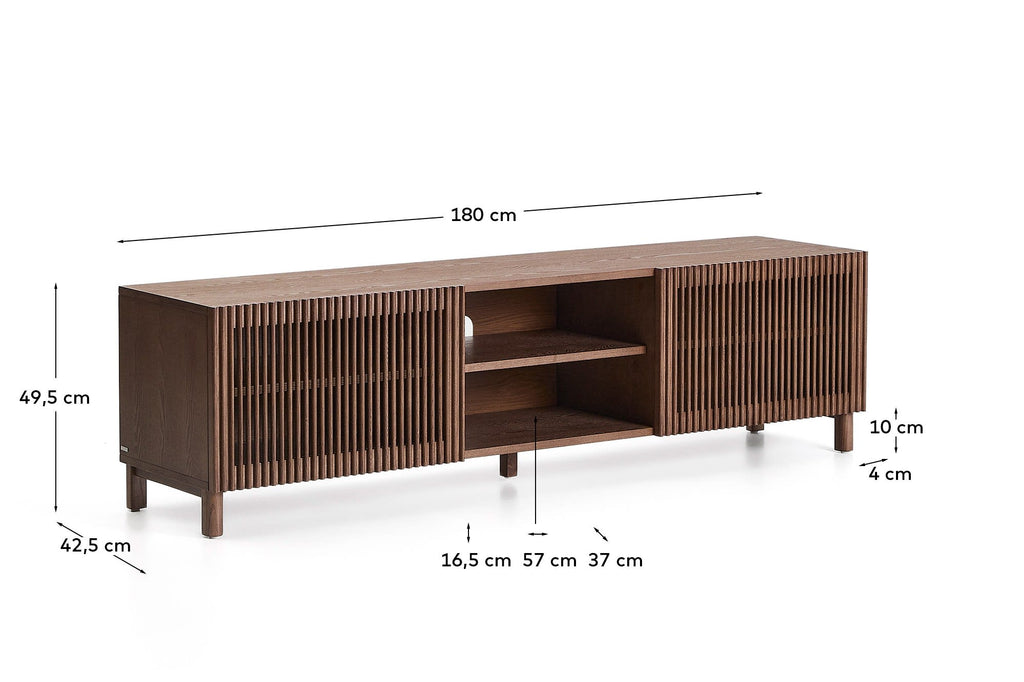 Japandi TV-Möbel Beyla – Eschenfurnier, Nussbaum, 180 × 49,5 cm – weitere Ansicht