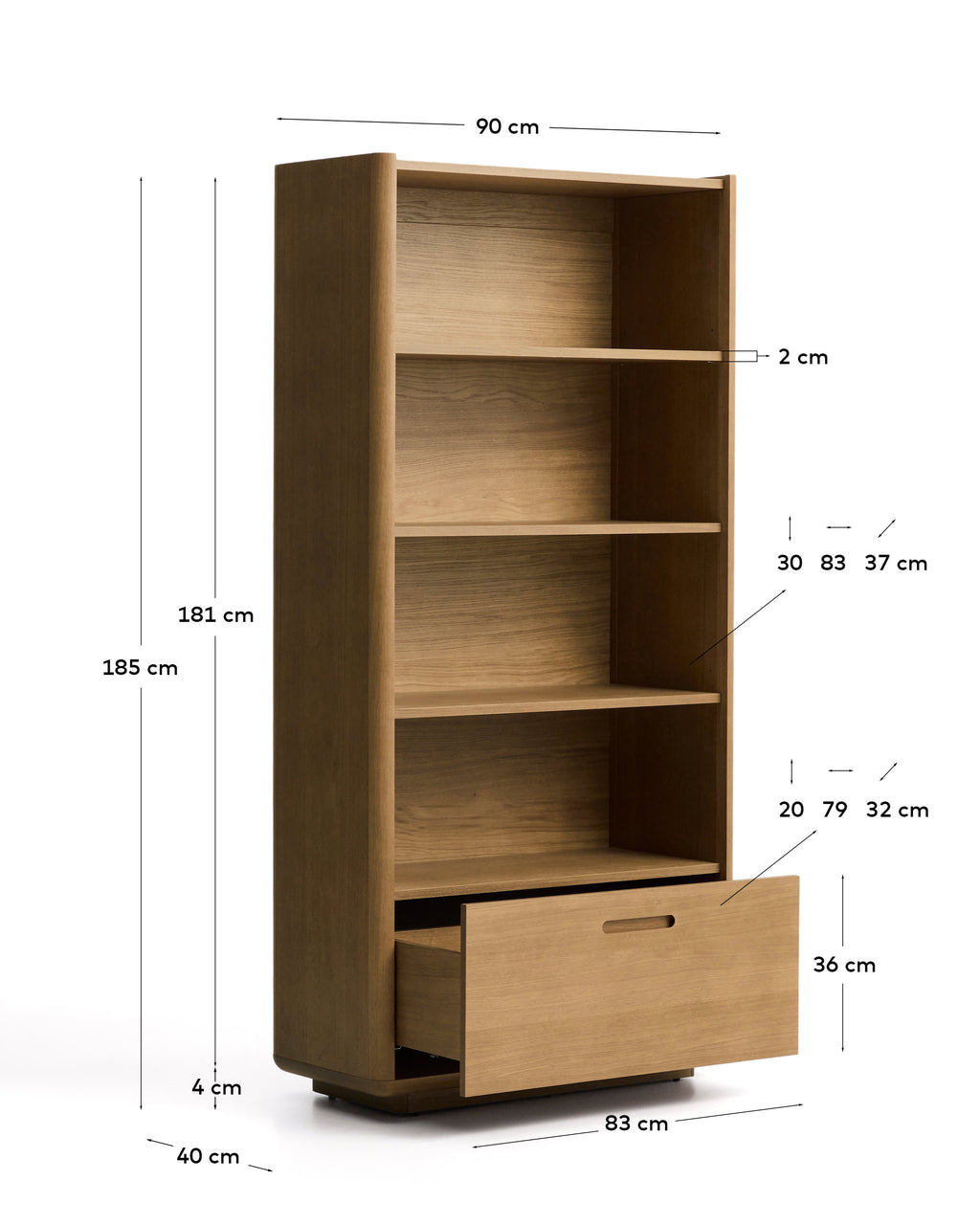 Japandi Regal Arelida – Eiche, Hellbraun, 90 × 185 cm – weitere Ansicht