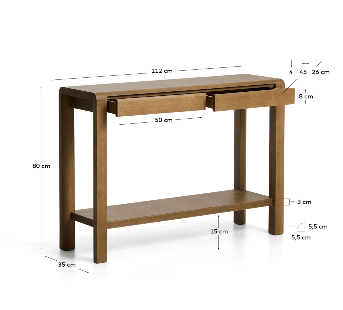 Japandi Konsolentisch Arelida – Eiche, Hellbraun, 112 × 80 cm – weitere Ansicht