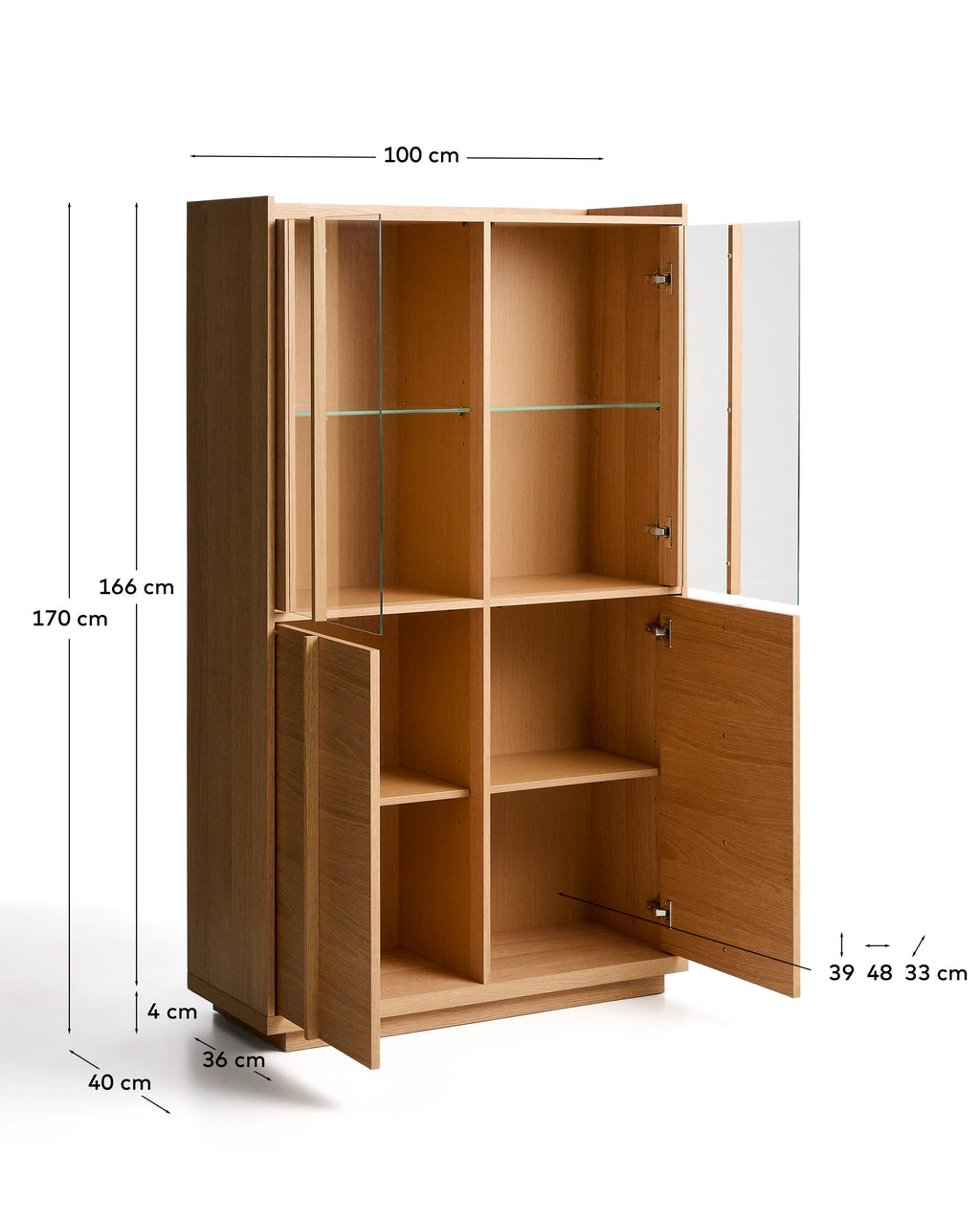 Japandi Vitrine Onix – Eichenfurnier, Natur, 100 × 170 cm – weitere Ansicht
