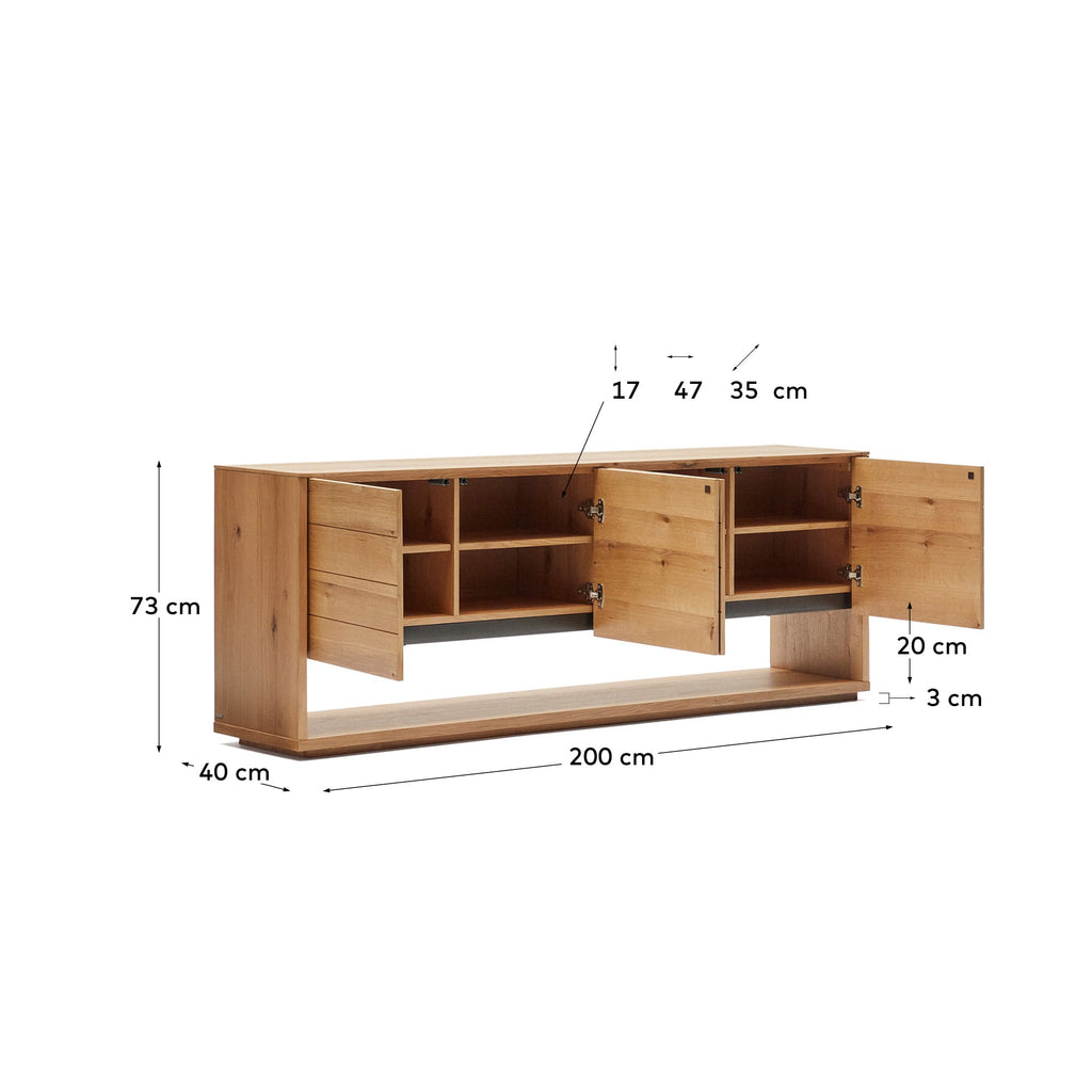 Japandi Sideboard Alguema – Eichenfurnier, Natur, 200 × 74 cm – weitere Ansicht
