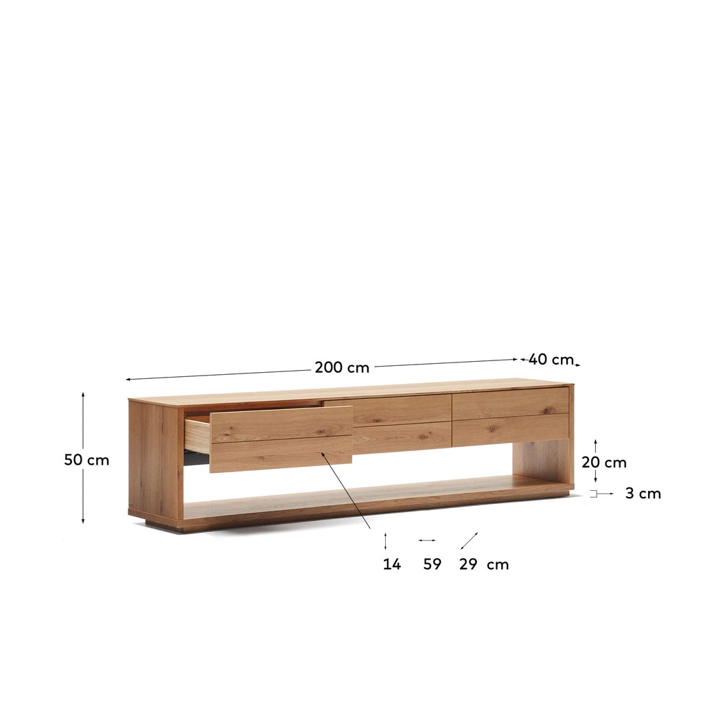 Japandi TV-Möbel Alguema – Eichenfurnier, Natur, 200 × 51 cm – weitere Ansicht