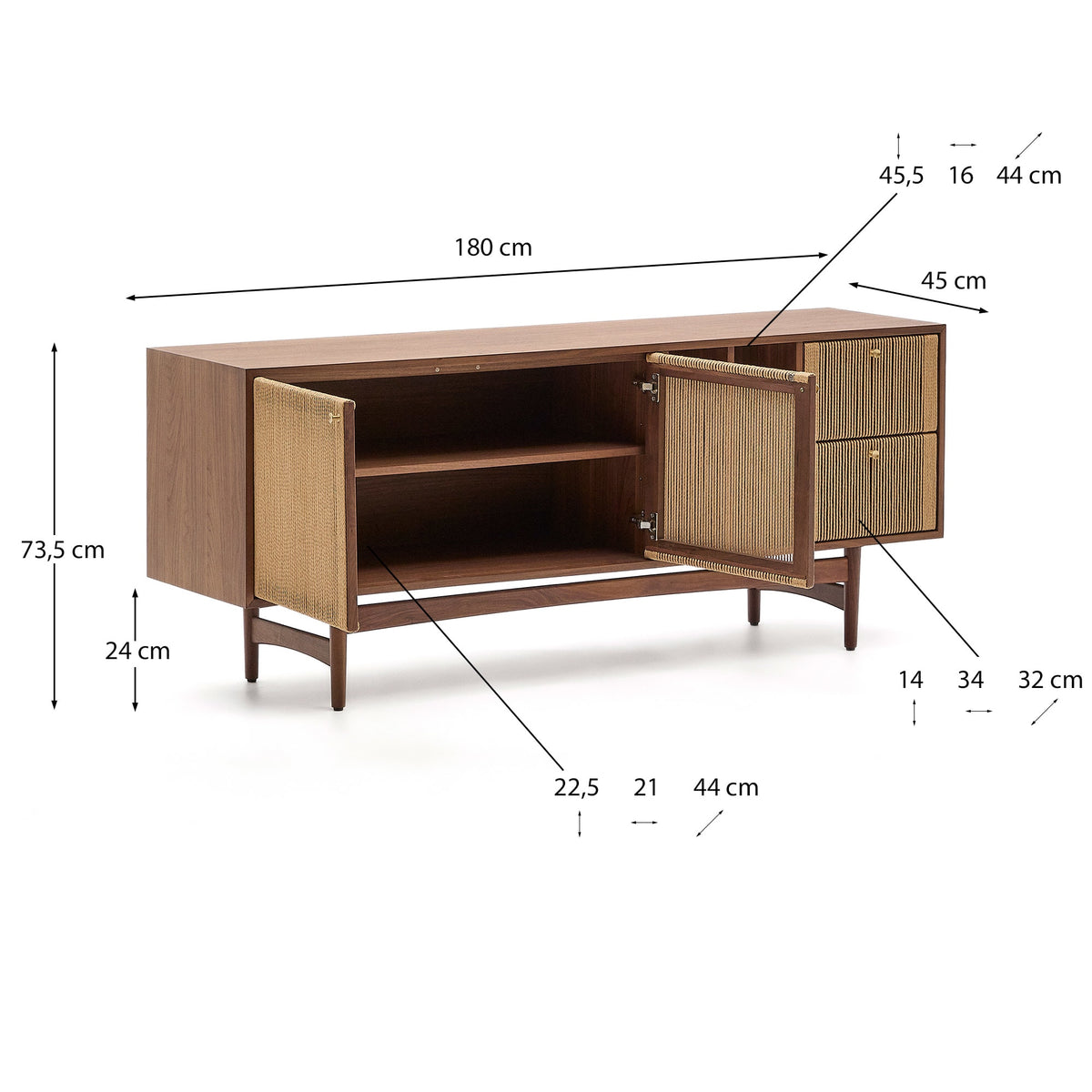 Japandi Sideboard Elan – Massivholz, Natur, 180 × 73cm – weitere Ansicht