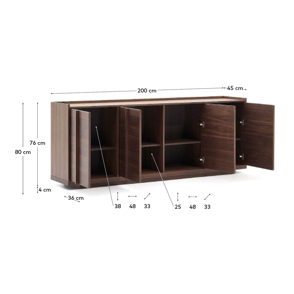 Japandi Sideboard Onix – Walnussfurnier, Dunkelbraun, 200 × 80 cm – weitere Ansicht