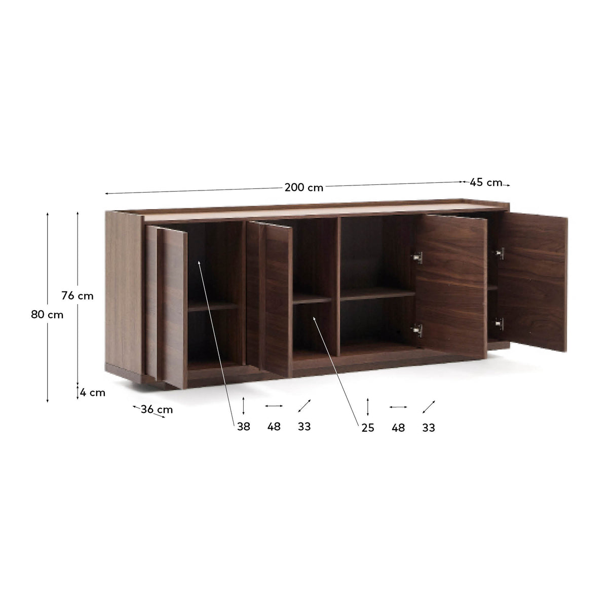 Japandi Sideboard Onix – Walnussfurnier, Dunkelbraun, 200 × 80 cm – weitere Ansicht