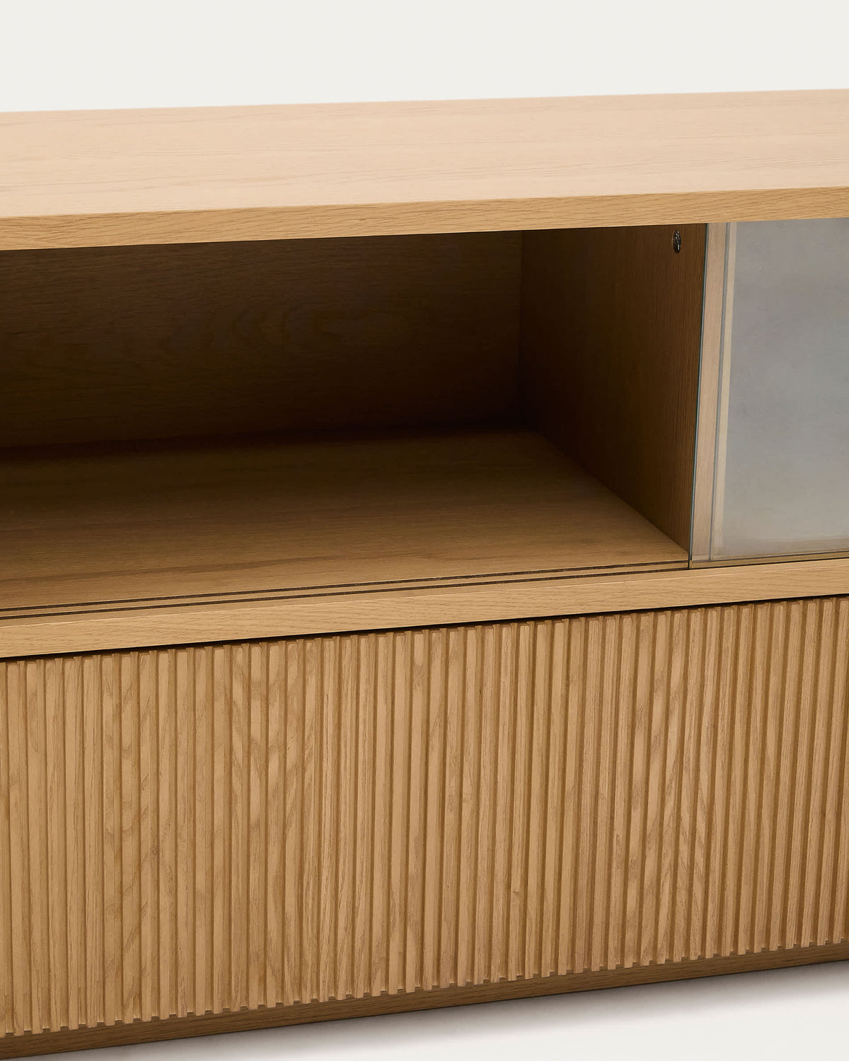 Japandi TV-Möbel Helvine – Eichenfurnier, Natur, 200 × 54 cm – weitere Ansicht