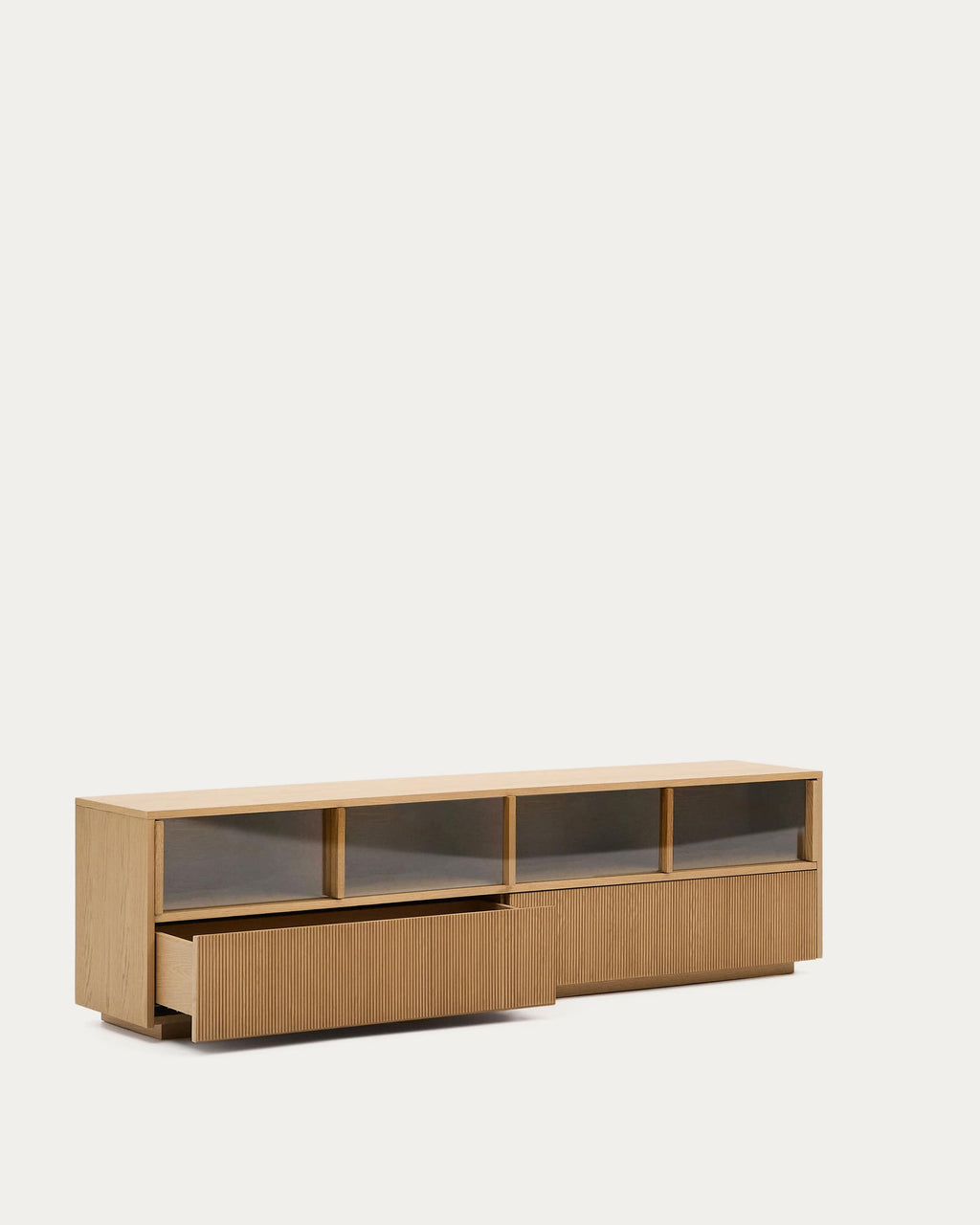 Japandi TV-Möbel Helvine – Eichenfurnier, Natur, 200 × 54 cm – weitere Ansicht