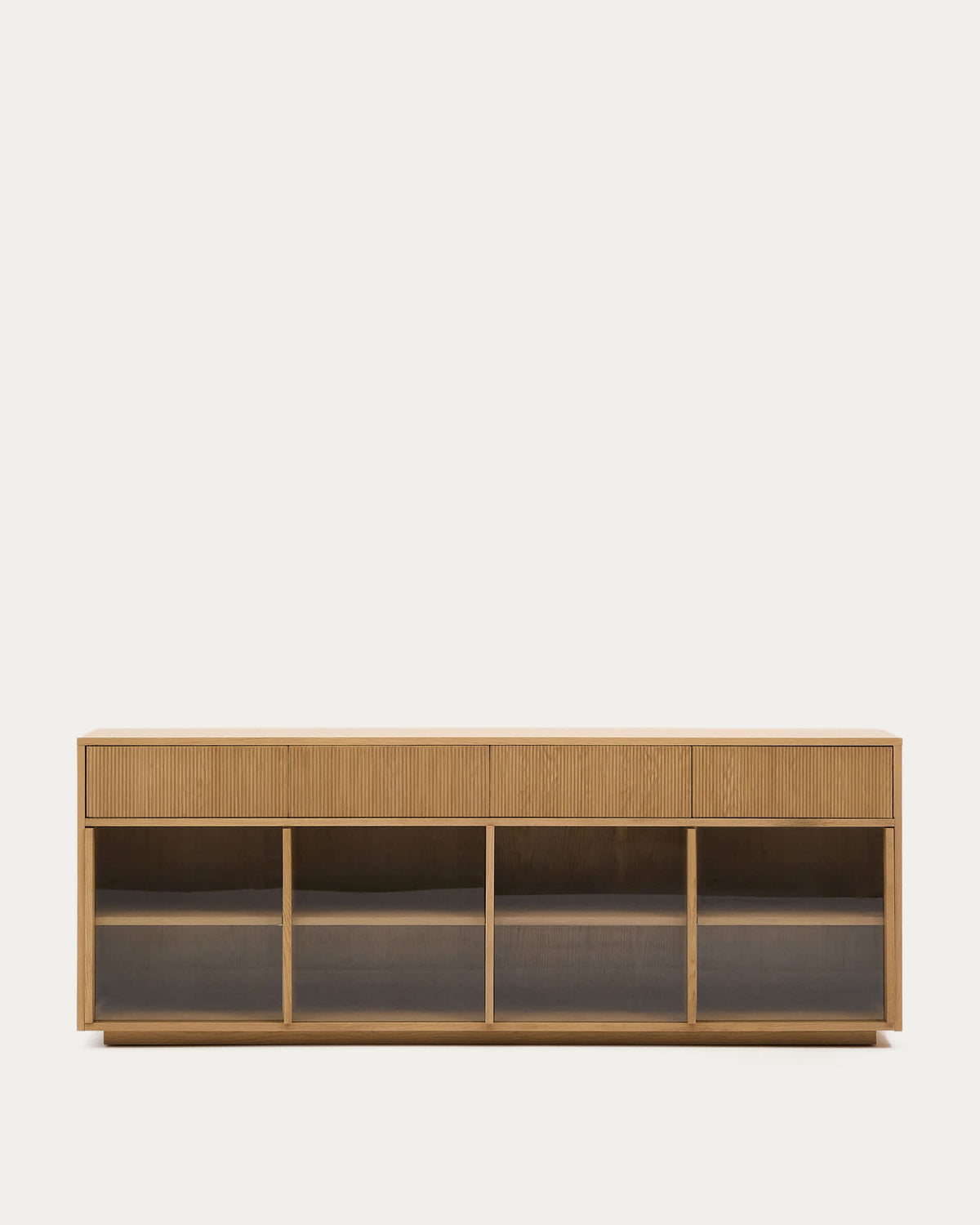 Japandi Sideboard Helvine – Eichenfurnier, Natur, 200 × 80 cm – Produktansicht