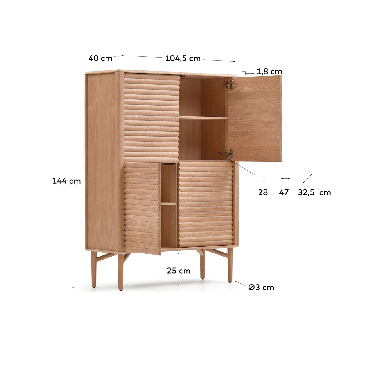 Japandi Highboard Lenon – Eichenfurnier, Natur, 104,5 × 144 cm – weitere Ansicht