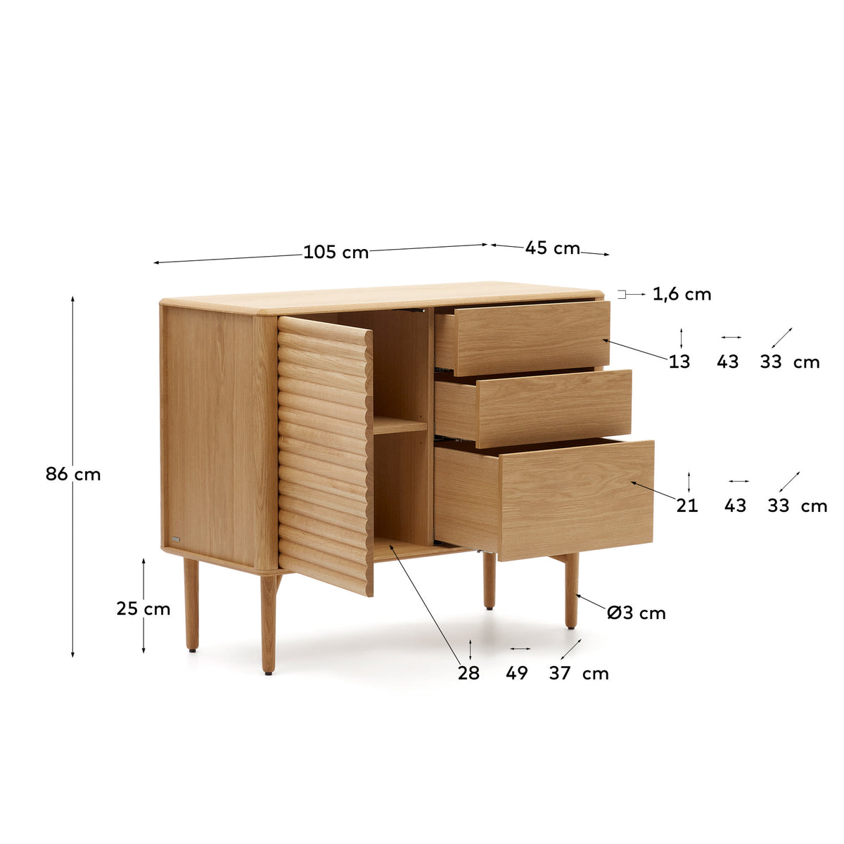 Japandi Sideboard Lenon – Eichenfurnier, Natur, 105 × 85 cm – weitere Ansicht