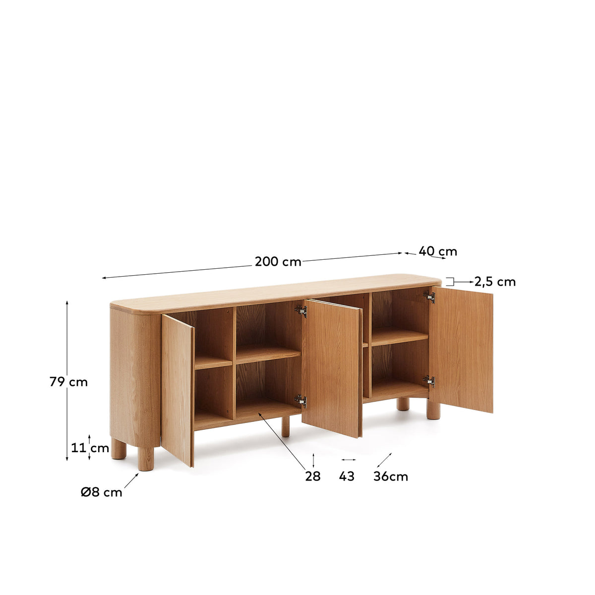 Japandi Sideboard Salaya – Eschenfurnier, Natur, 200 × 79 cm – weitere Ansicht
