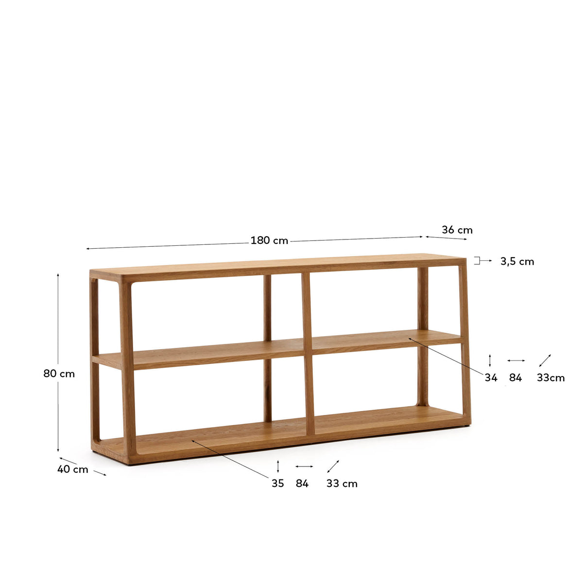 Japandi Regal Maymai – Eiche, Braun, 180 × 81 cm – weitere Ansicht