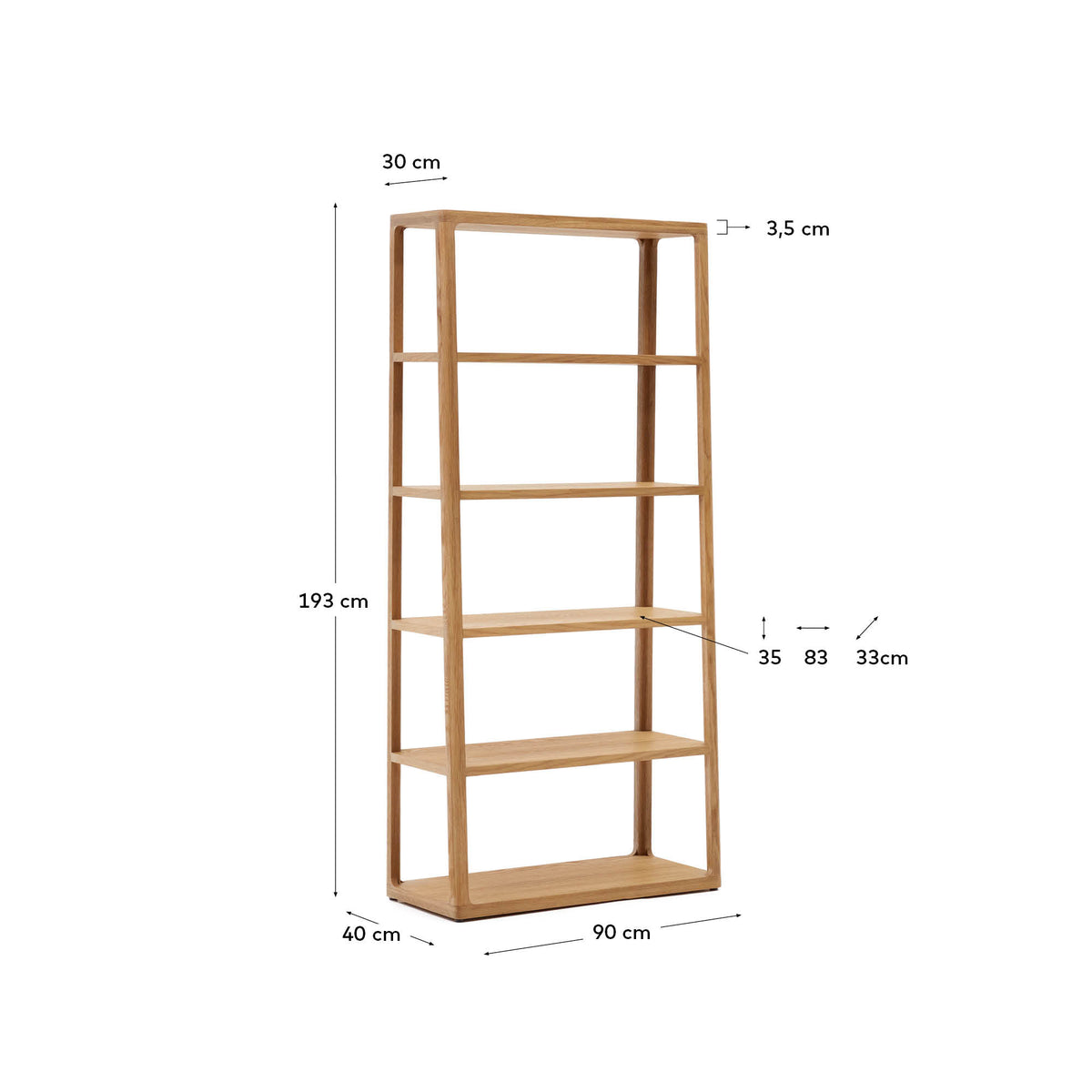 Japandi Regal Maymai – Eiche, Braun, 90 × 193 cm – weitere Ansicht