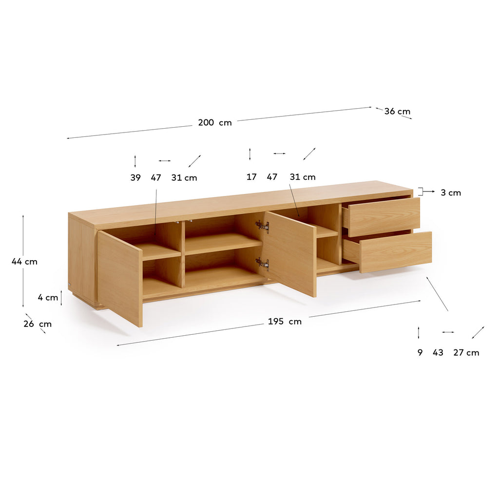 Japandi TV-Möbel Abilen – Eichenfurnier, Braun, 200 × 44 cm – weitere Ansicht
