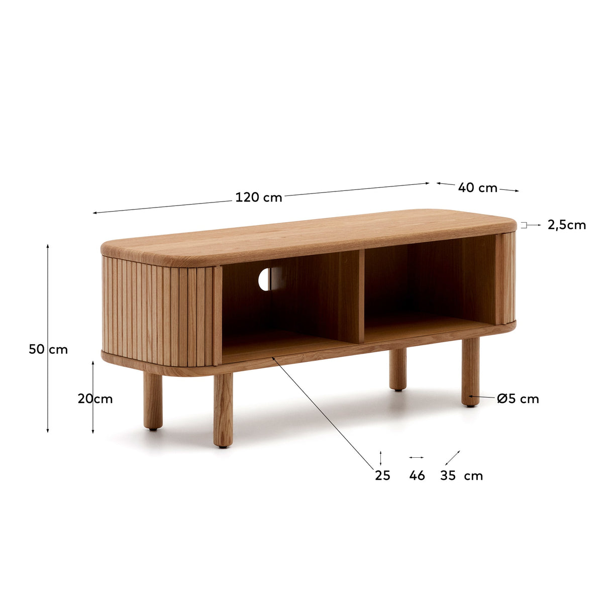 Japandi TV-Möbel Mailen – Eschenfurnier, Natur, 120 × 50 cm – weitere Ansicht