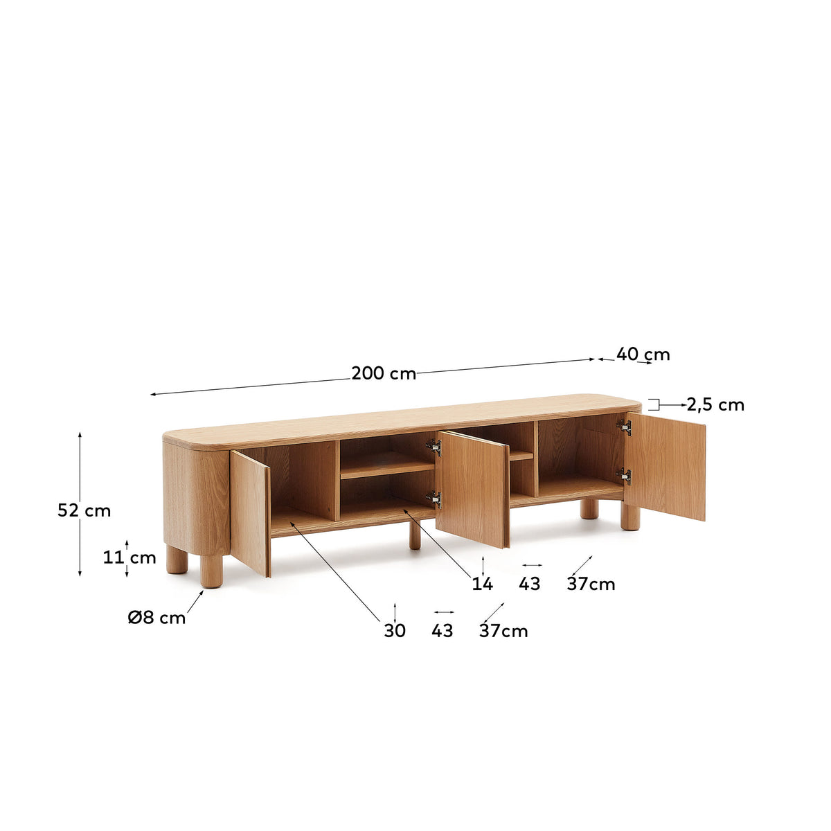 Japandi TV-Möbel Salaya – Eschenfurnier, Natur, 200 × 52 cm – weitere Ansicht