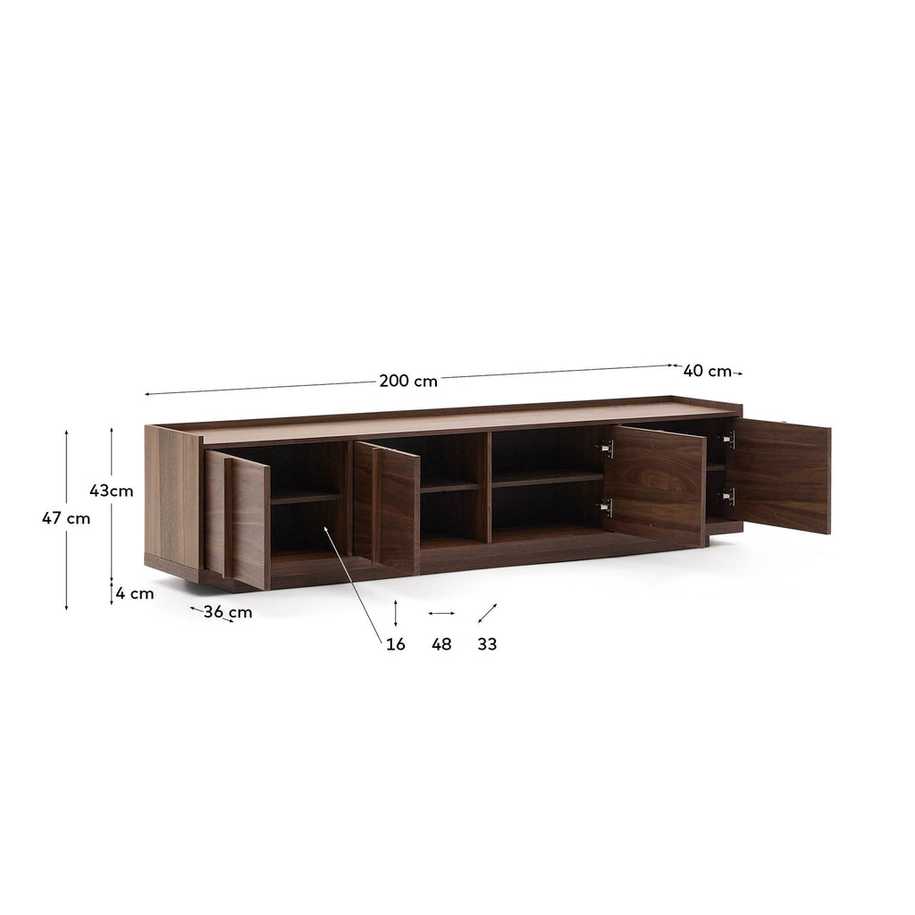 Japandi TV-Möbel Onix – Walnussfurnier, Dunkelbraun, 200 × 45 cm – weitere Ansicht