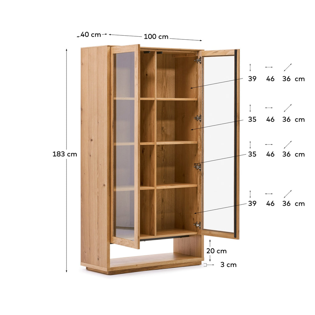 Japandi Vitrine Alguema – Eichenfurnier, Natur, 100 × 185 cm – weitere Ansicht