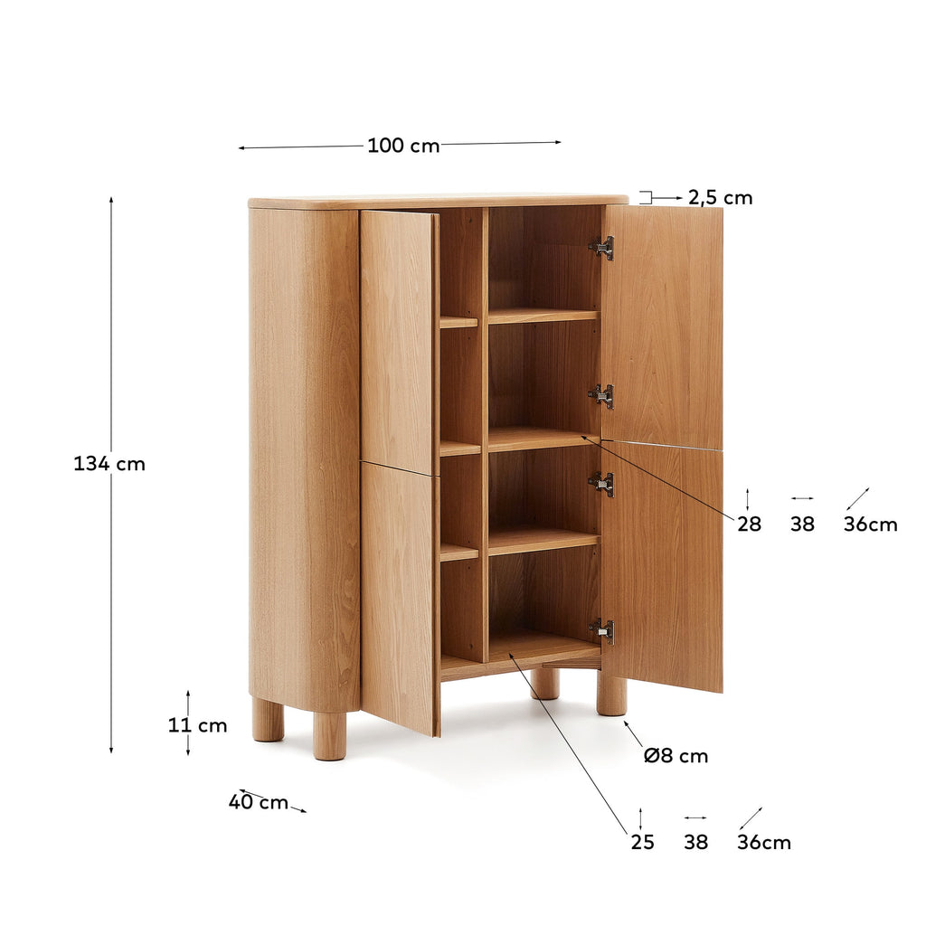 Japandi Highboard Salaya – Eschenfurnier, Natur, 100 × 134 cm – weitere Ansicht