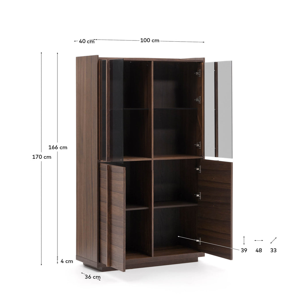 Japandi Vitrine Onix – Walnussfurnier, Dunkelbraun, 100 × 170 cm – weitere Ansicht