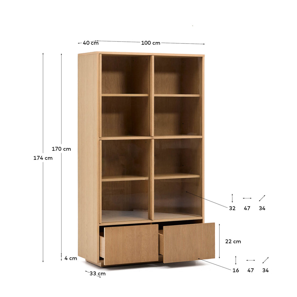 Japandi Vitrine Helvine – Eichenfurnier, Natur, 100 × 174 cm – weitere Ansicht