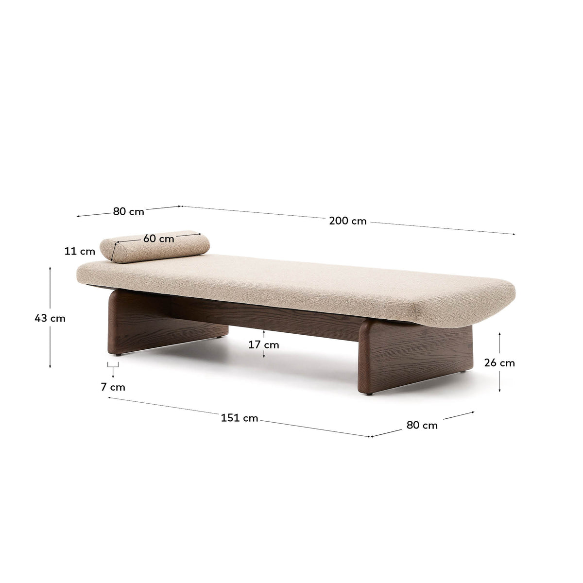 Japandi Chaiselongue Topaz – Chenille, Beige, 200 cm – weitere Ansicht