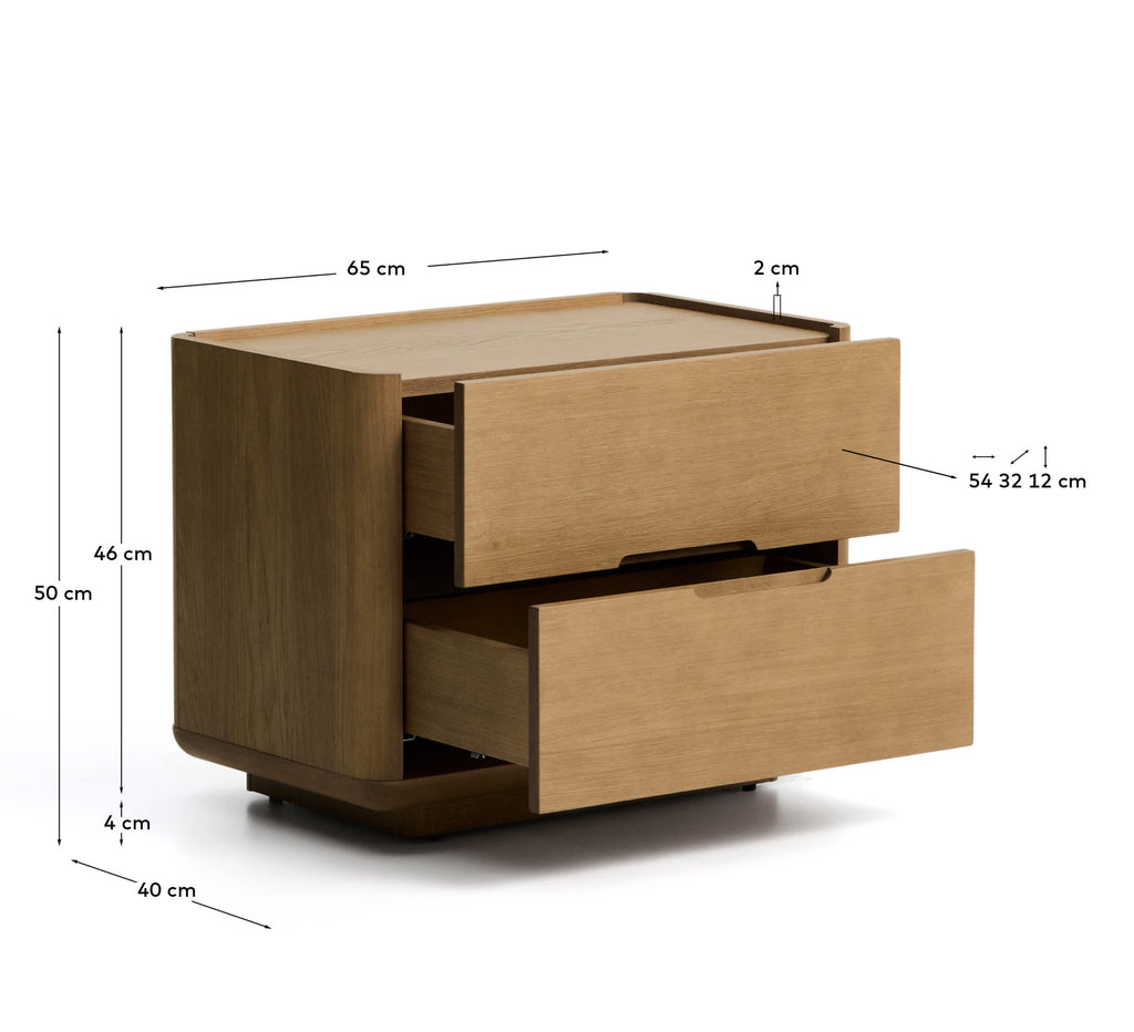 Japandi Nachttisch Arelida – Eiche, Hellbraun, 65 × 50 cm – weitere Ansicht