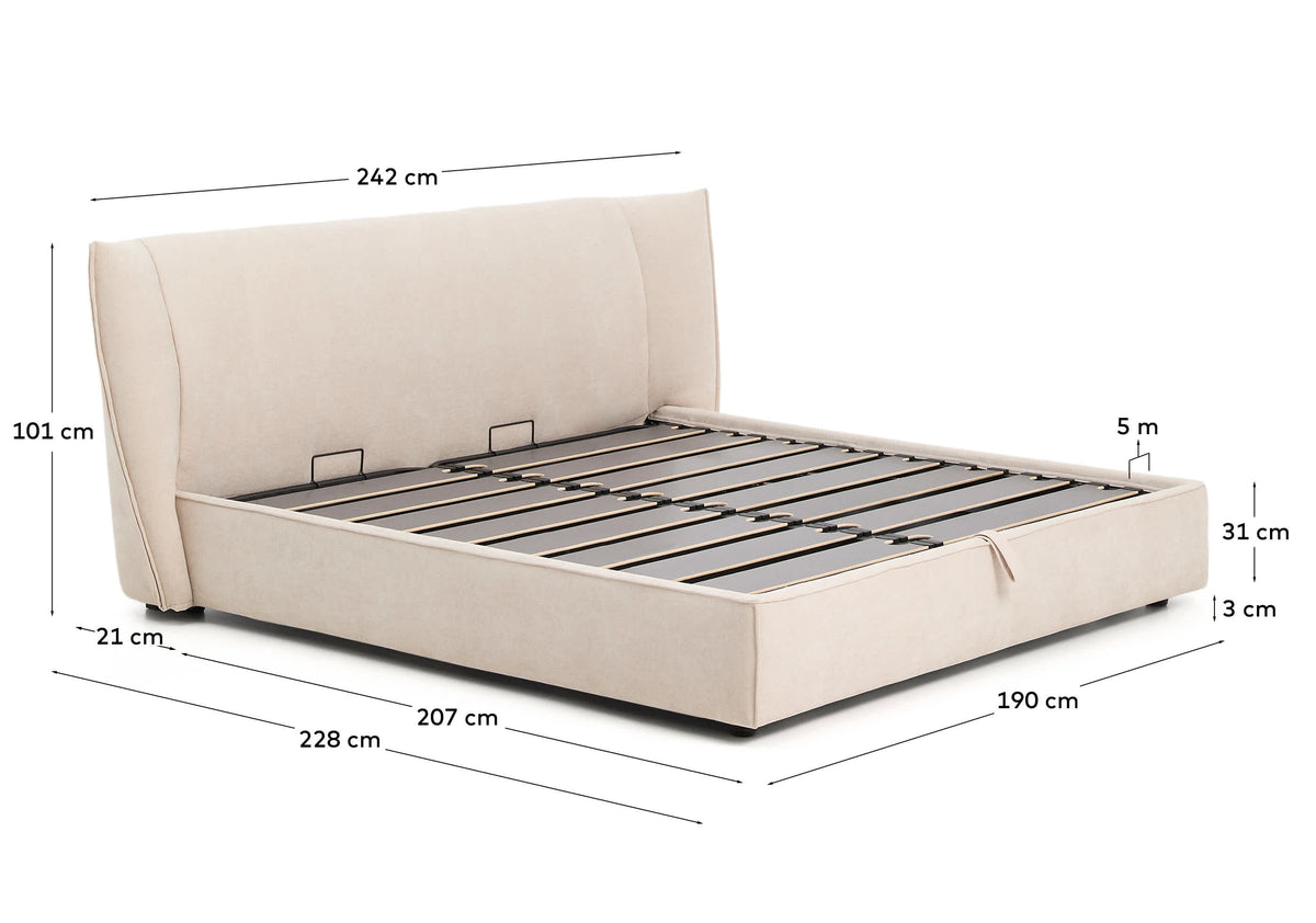 Japandi Bett Arvian – Chenille, Beige, 180 × 200 cm – weitere Ansicht