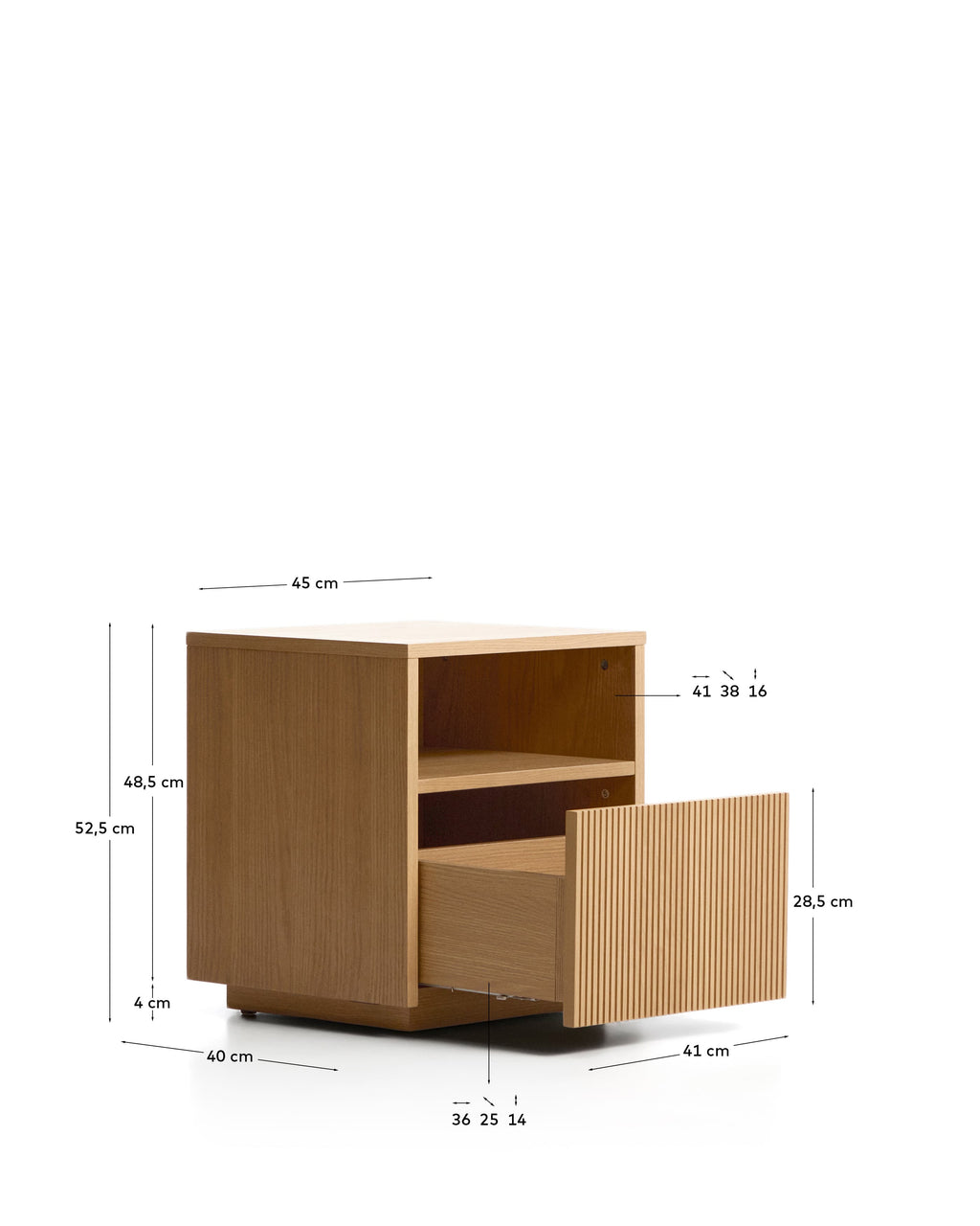 Japandi Nachttisch Helvine – Eichenfurnier, Natur, 45 × 52 cm – weitere Ansicht