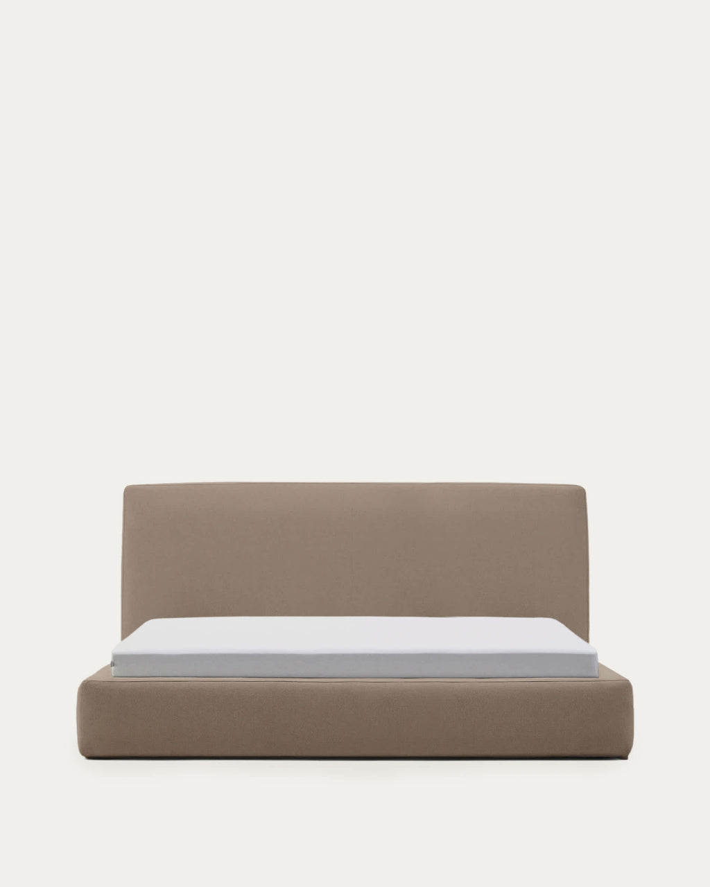 Japandi Bett Blok – Stoff, Braun, 180 × 200 cm – Produktansicht