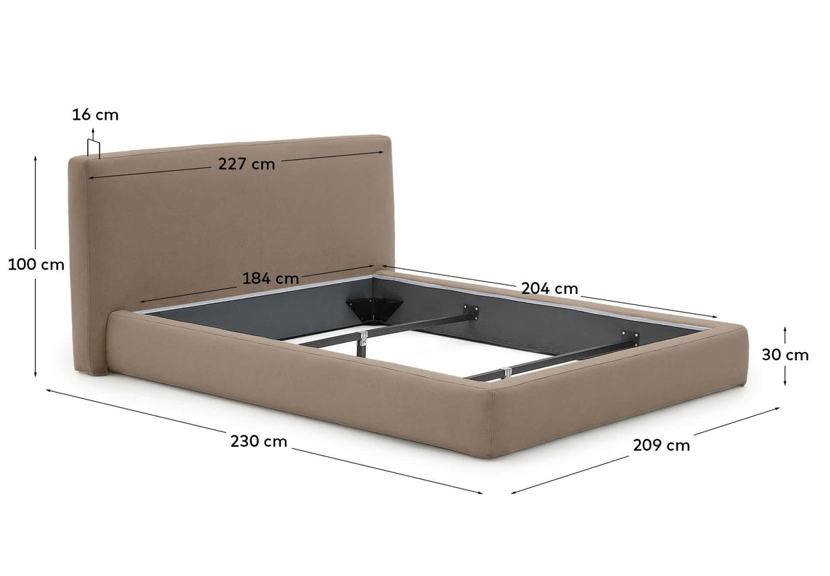 Japandi Bett Blok – Stoff, Braun, 180 × 200 cm – weitere Ansicht
