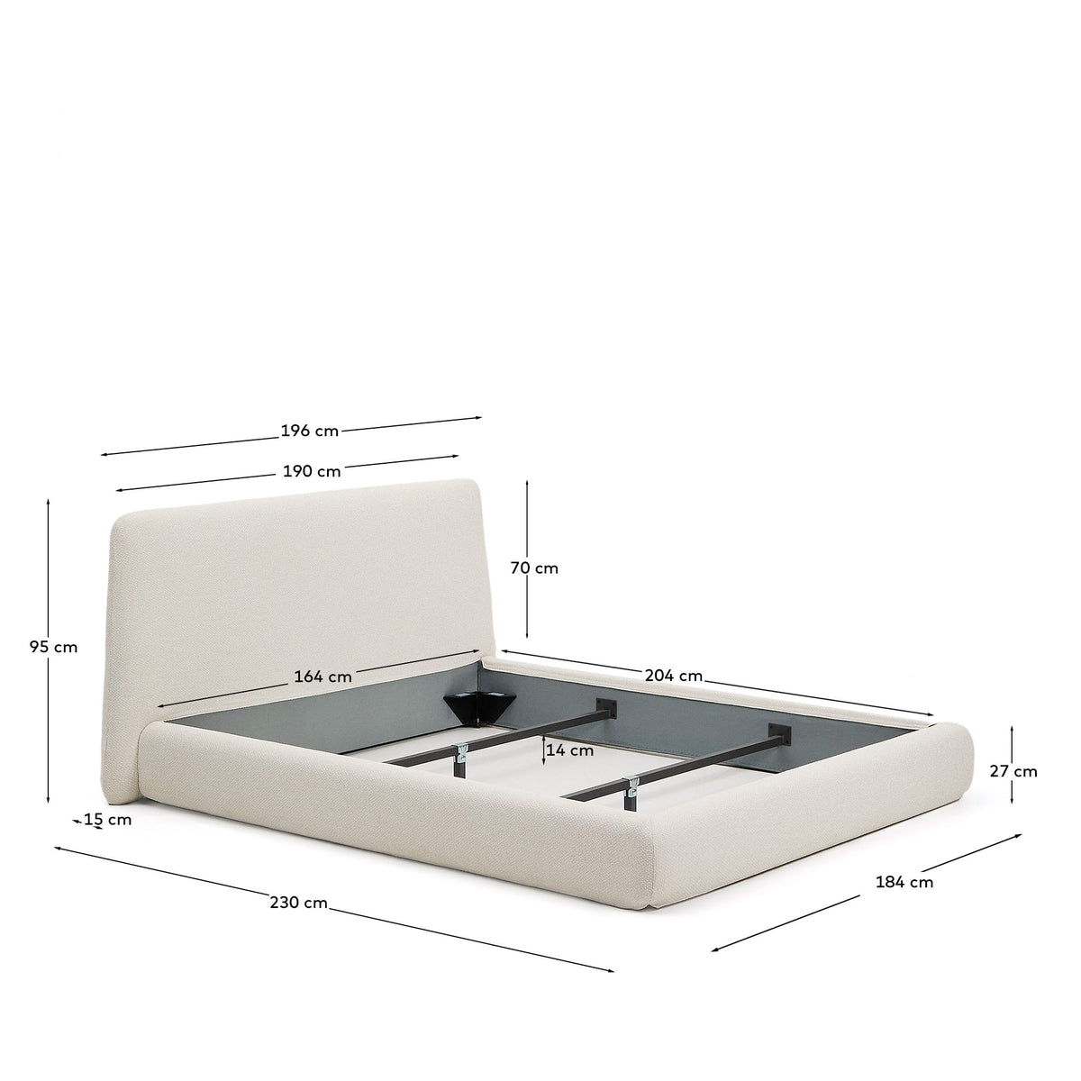 Japandi Bett Martina – Stoff, Braun, 160 × 200 cm – weitere Ansicht