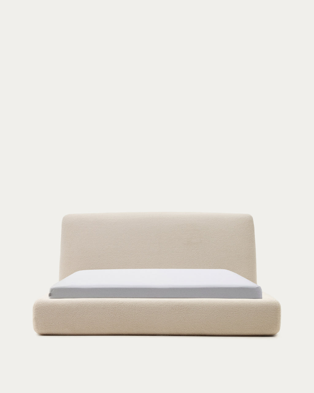Japandi Bett Martina – Bouclé, Ecru, 180 × 200 cm – Produktansicht