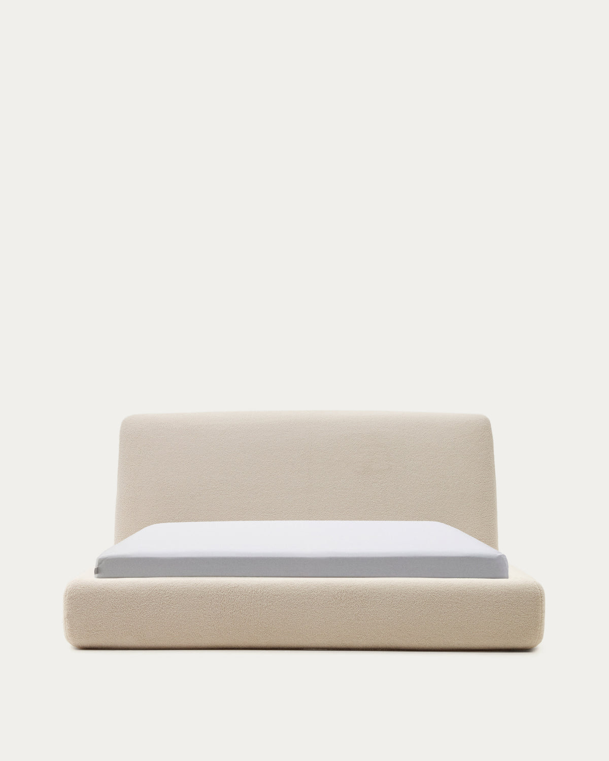 Japandi Bett Martina – Bouclé, Ecru, 180 × 200 cm – Produktansicht