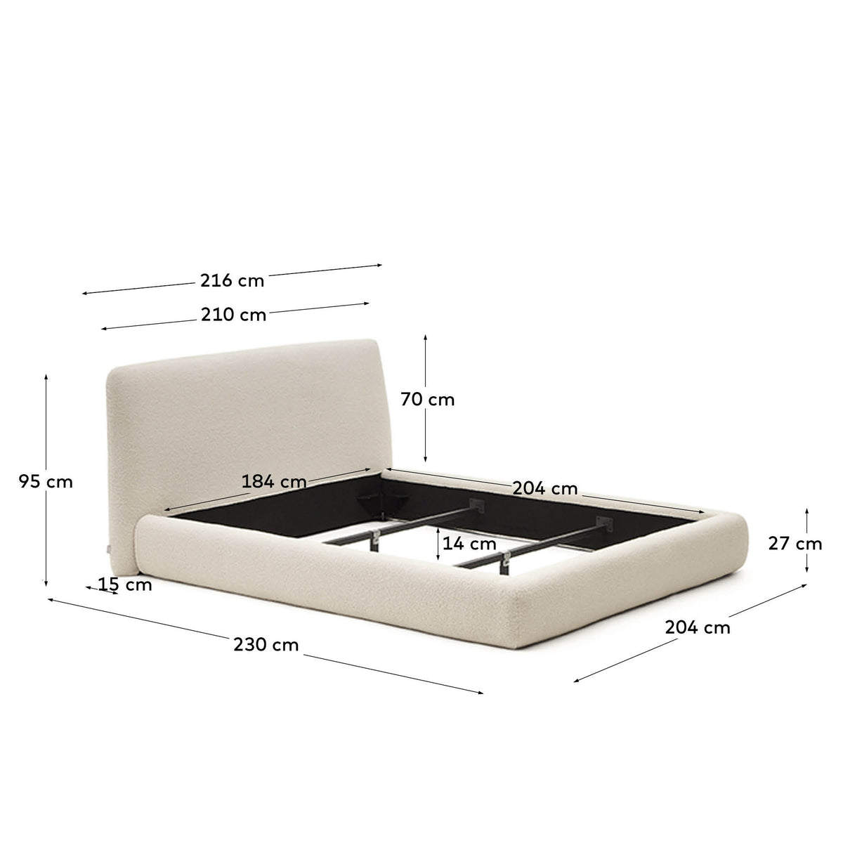 Japandi Bett Martina – Bouclé, Ecru, 180 × 200 cm – weitere Ansicht