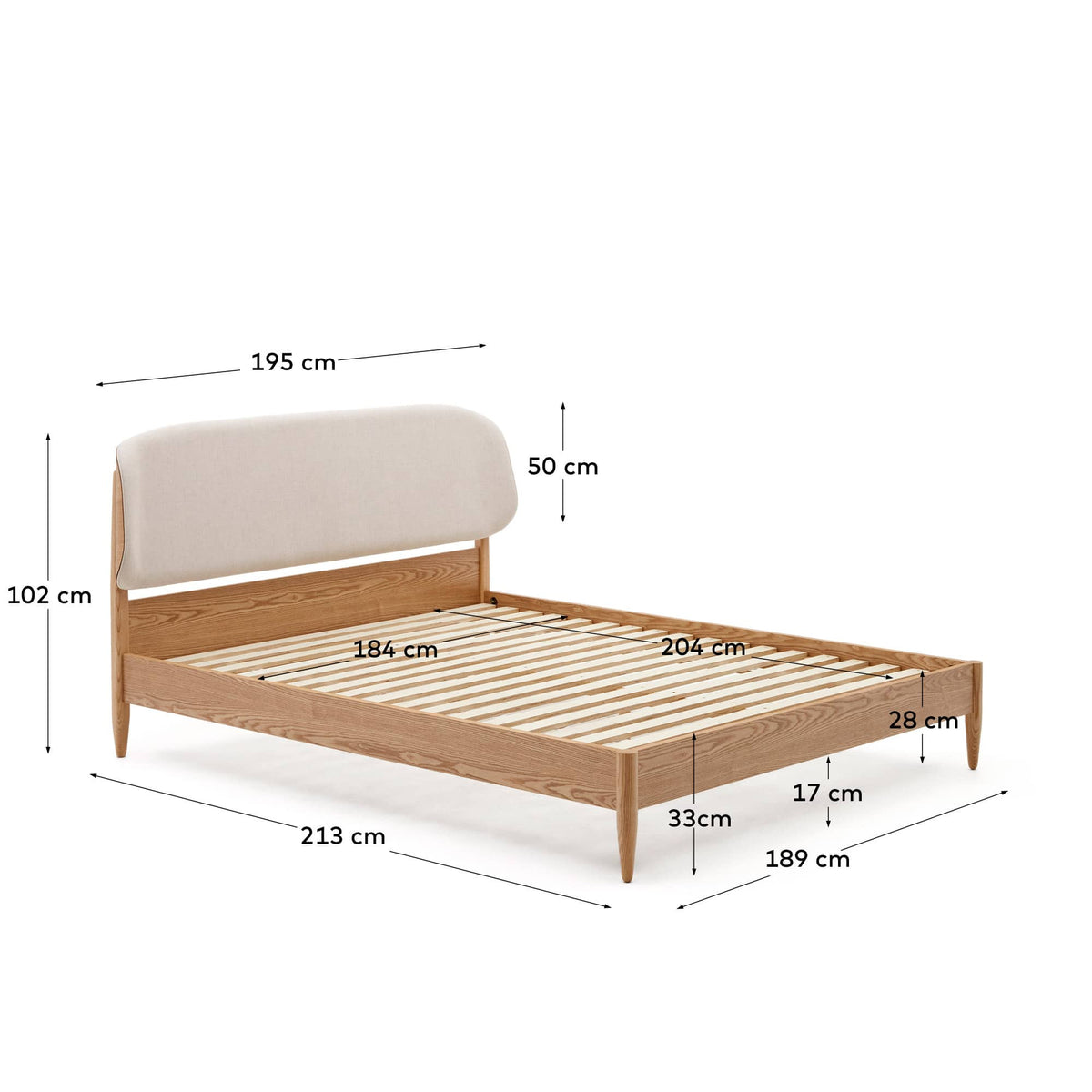 Japandi Bett Octavia – Eschenfurnier, Weiß, 180 × 200 cm – weitere Ansicht